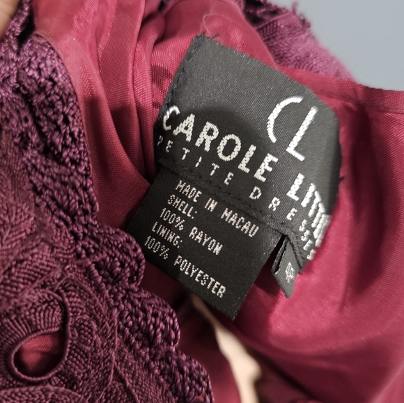 Vintage CAROLE LITTLE Petite Burgundy Crochet Knit Lace Maxi Dress 4P - Picture 8 of 8
